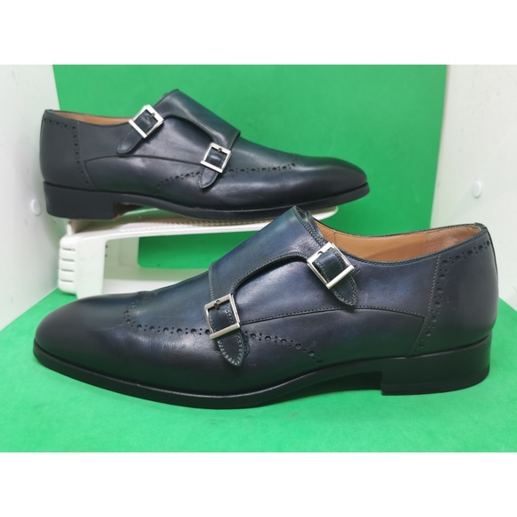 Magnanni Monk Strap Buckle Dress Shoes Leather Formal Blue Black Mens 8.5 M